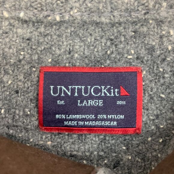 UNTUCKit Gordonne Sweater Mens L Large Gray Lambswool Nylon Blend Polo Collar - Picture 11 of 13